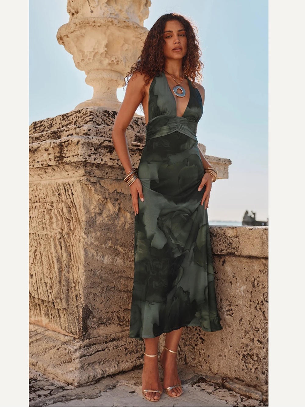NWOT 12th Tribe Rosalia Deep Emerald Halter Maxi Dress